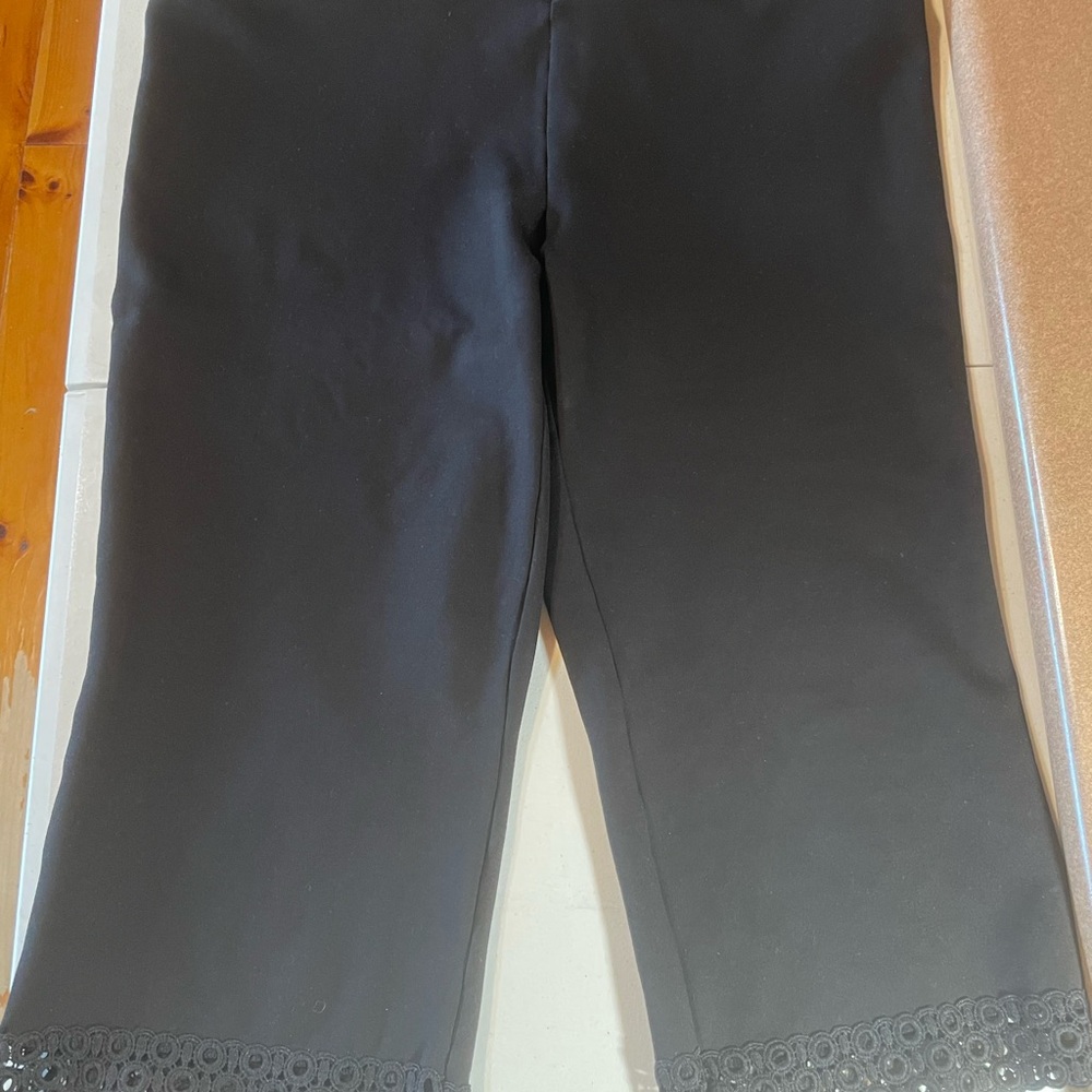 Women’s Black Crop Pants, with lace trim.  Slim Factor by Investments